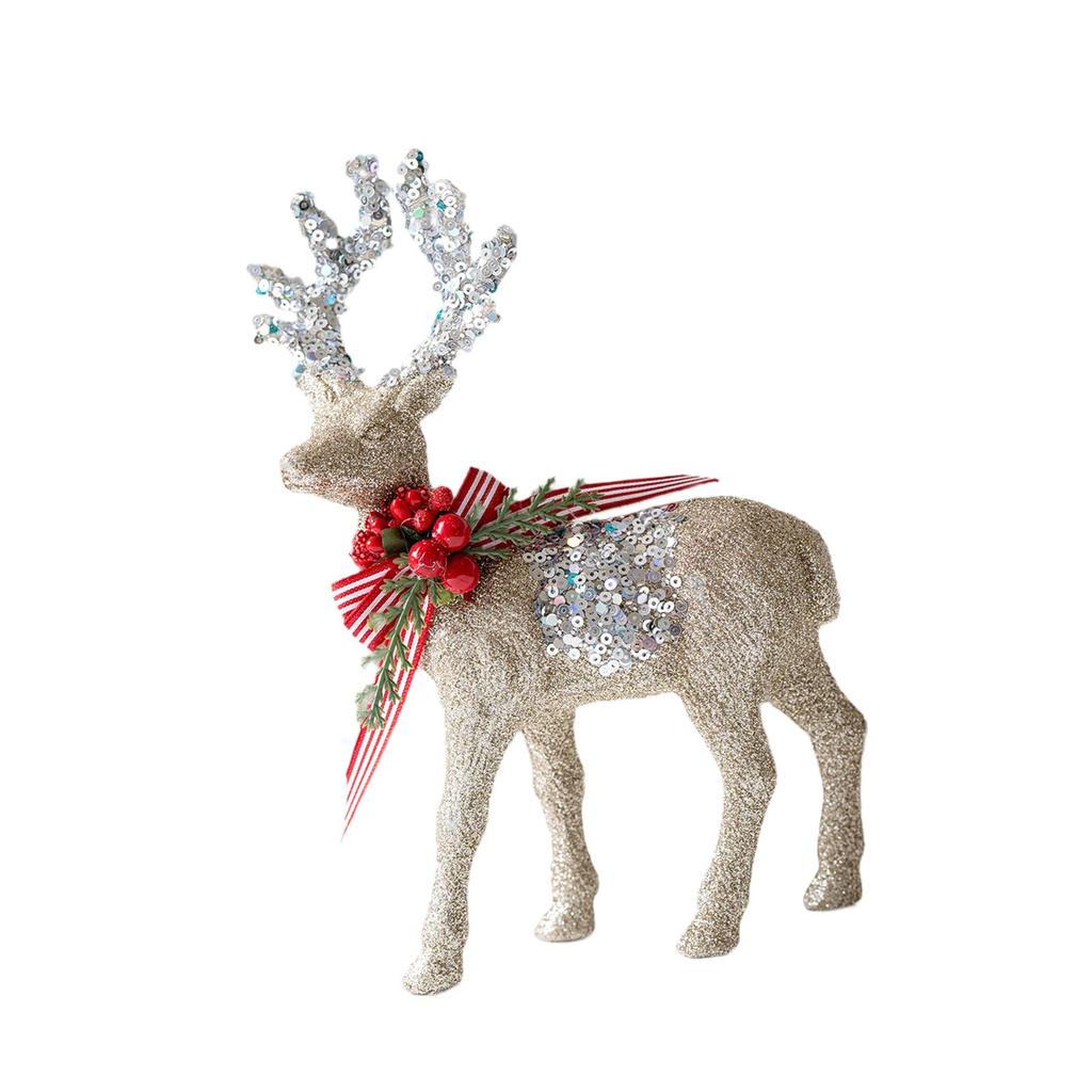 Reindeer Statues Christmas Ornaments Flock Plastic Deer Figurines Table Centerpiece for Home Decoration Ornaments Christmas