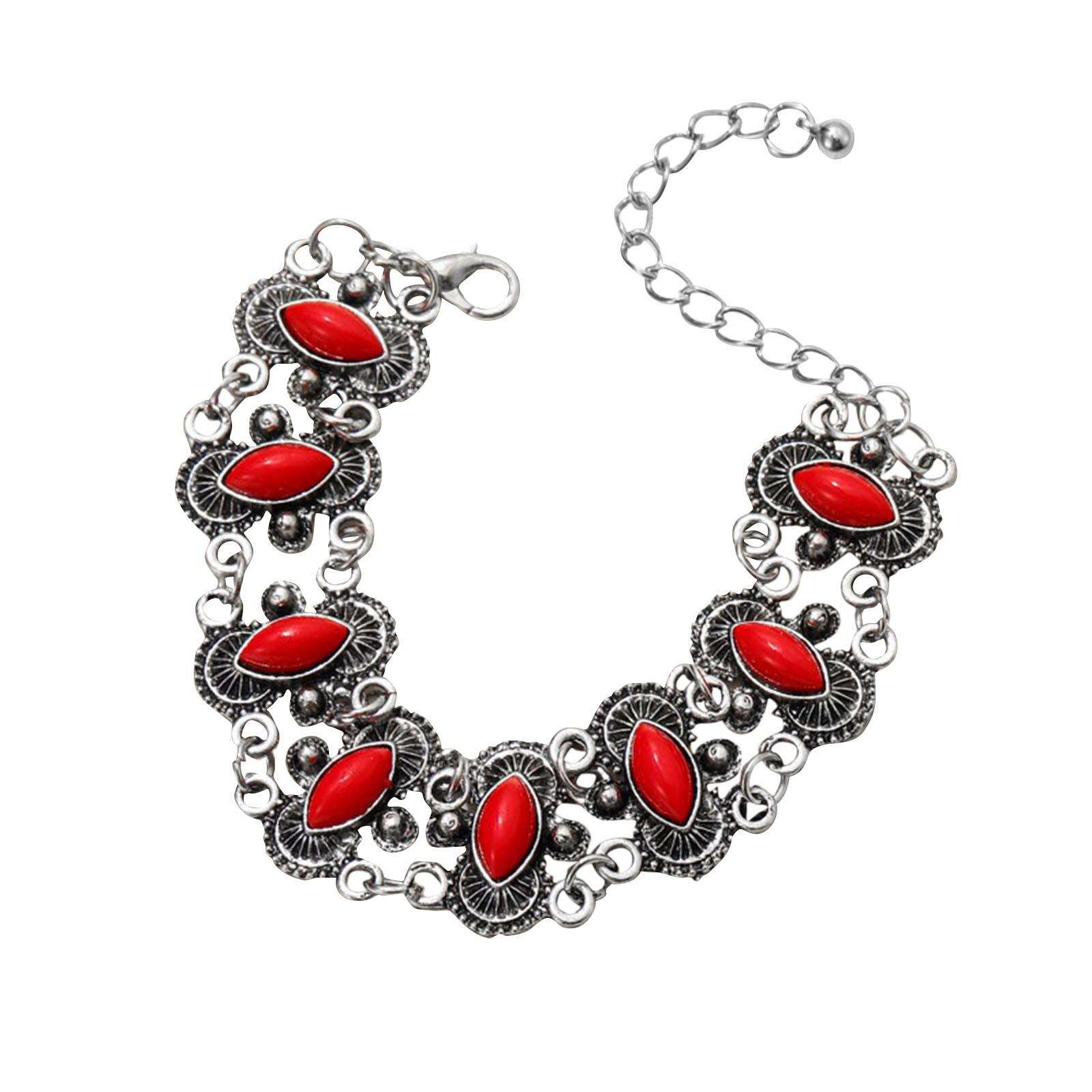 

Богемный ретро этнический бирюзовый браслет One Size красный