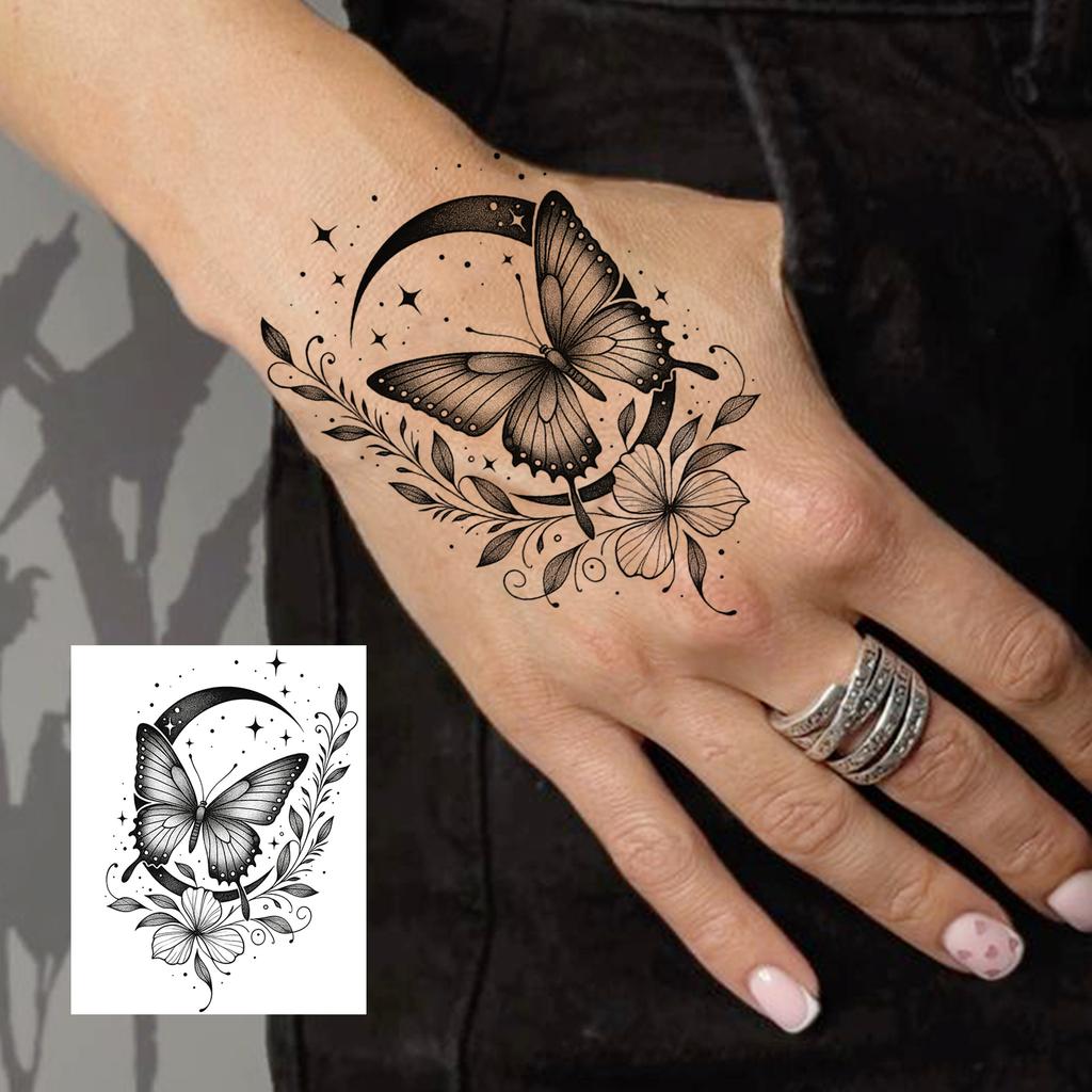 1 Sheet Rose Butterfly Flower Temporary Tattoos For Women Hand Arm, Fake Tattoo Sticker Waterproof Long Lasting Realistic Tatoos