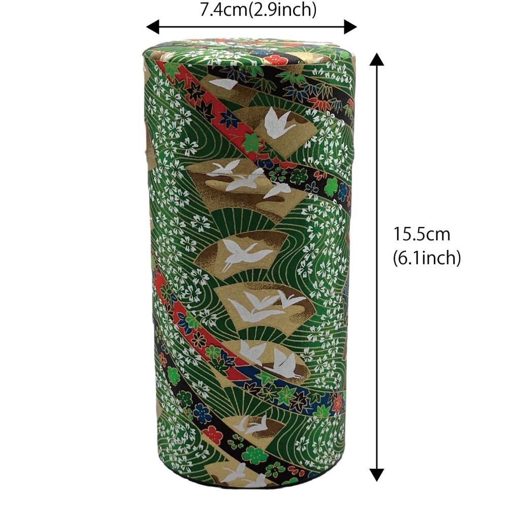Noguchi Kumataro Teegarten Tee Große Kapazität Yuzen Washi-Papier mit innerem Fächer und Kranich Hergestellt in Stilvollem Caddy, 200g, Deckel, Design, Grün, Japan,
