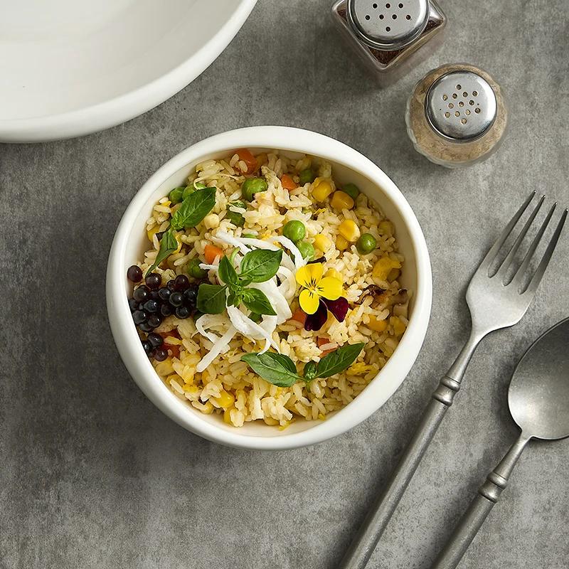 White Porcelain Chinese Dish Serving Plate Rice Bowl Dessert Salad Bowl Exquisite Hotel Tableware White Ceramic Pasta Bowls