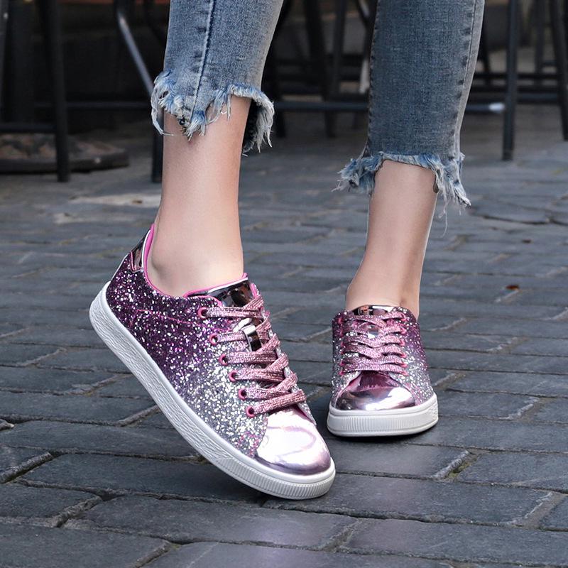 Women Vulcanize Shoes Sneakers Bling Shoes Girl Glitter Casual Female Breathable Lace Up Outdoor Sport Shoes Zapatos De Mujer