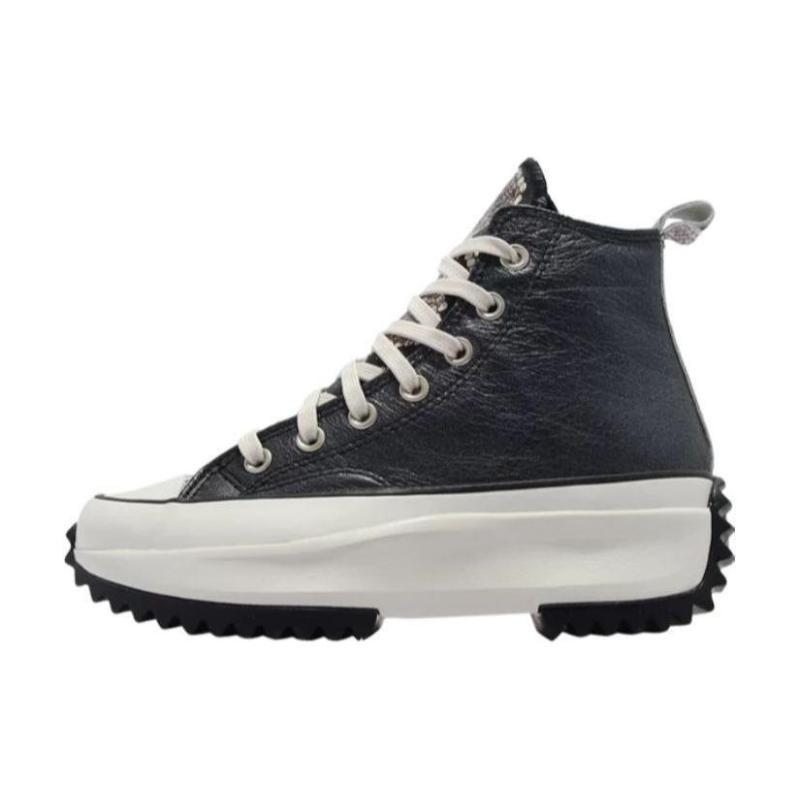 Converse Run Star Hike Leather Cowhide Comfortable & Versatile High-Top Casual Shoes Unisex & Men's & Women Black