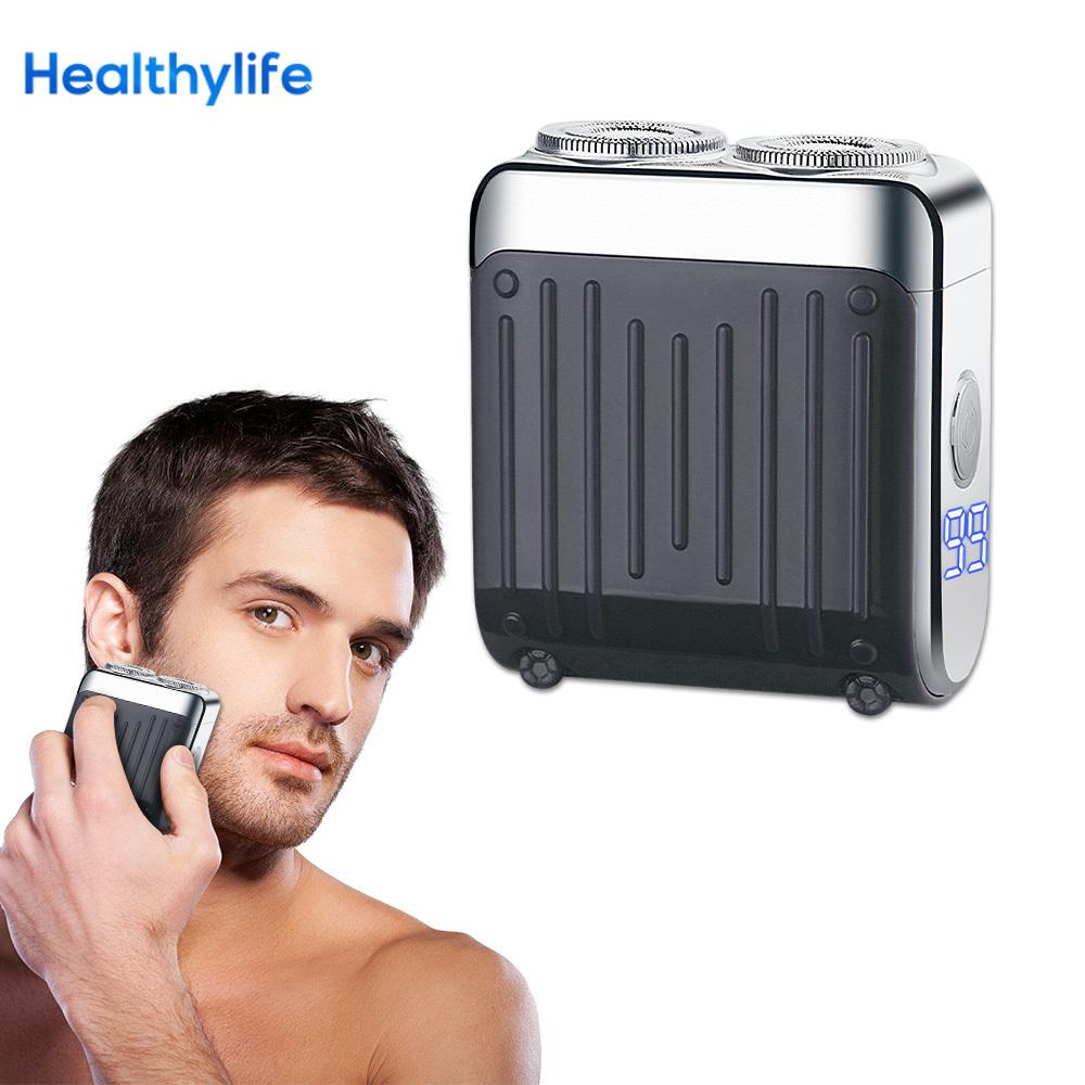 Men Mini Electric Shaver Dual Head Waterproof Type-C Rechargeable Shaver Travel Rotary Razor Portable Hair Beard Trimmer Tool