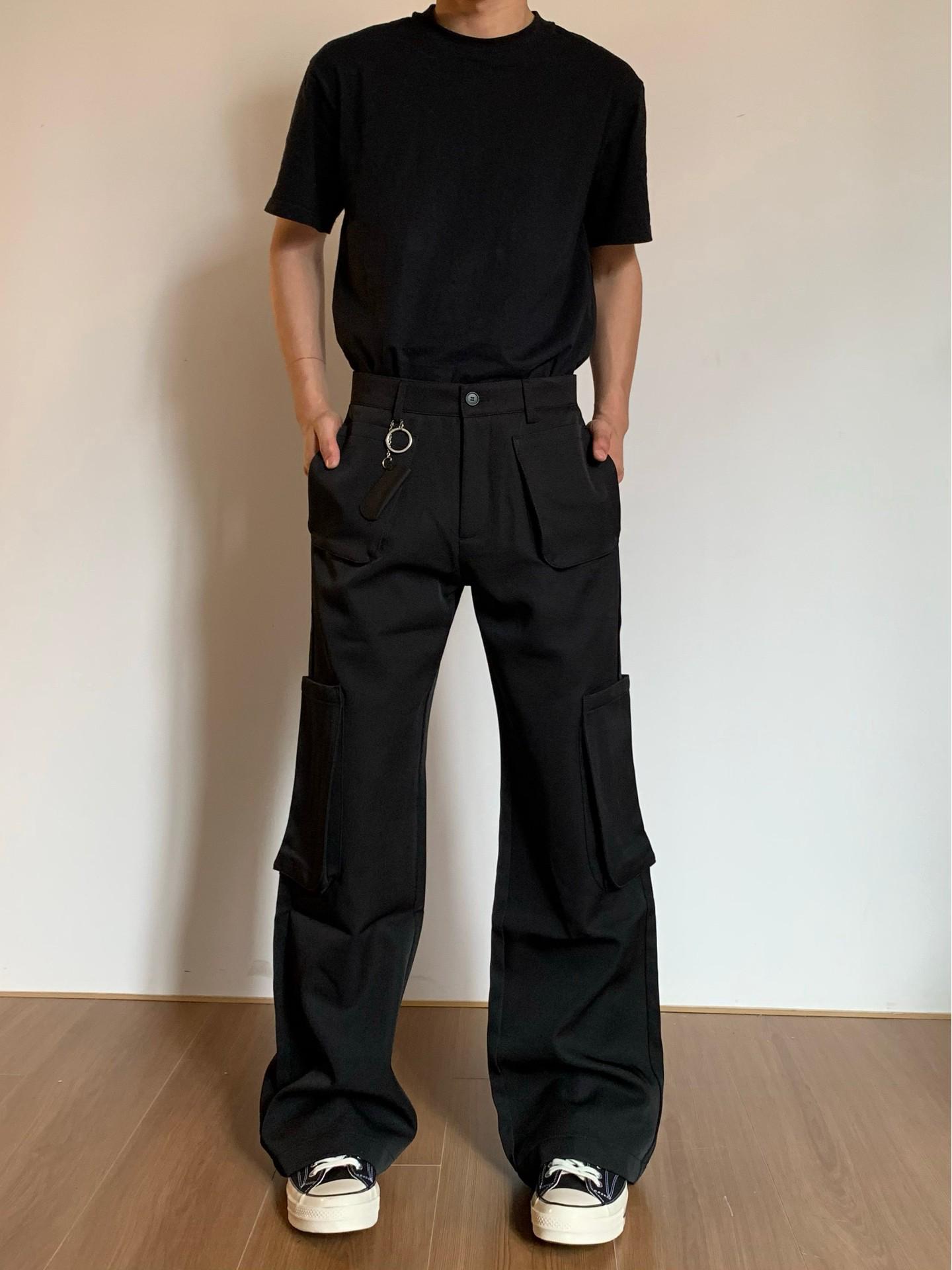 

Унисекс Повседневные Черные Брюки Клеш с Большими Карманами - Американский Уличный Стиль 3XL чёрный