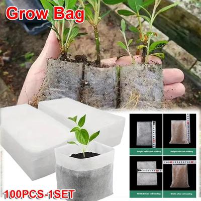 100 STÜCK-1 SET Biologisch abbaubare Anzuchtbeutel, Vlies-Pflanzsäcke, Stoff-Anzuchttöpfe, Pflanzenbeutel, Heim-Gartenbedarf