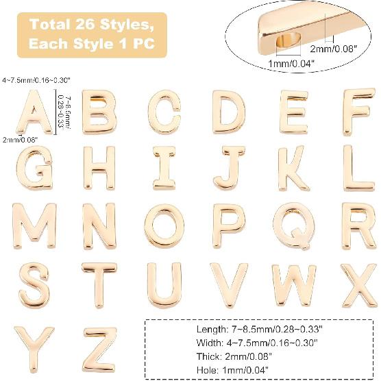 PH PandaHall 14K Gold Alphabet Letter Beads 26 A-Z Letter Charms Long-lasting Capital Letter Beads Small Brass Initial Charms Pendants for Meaningful