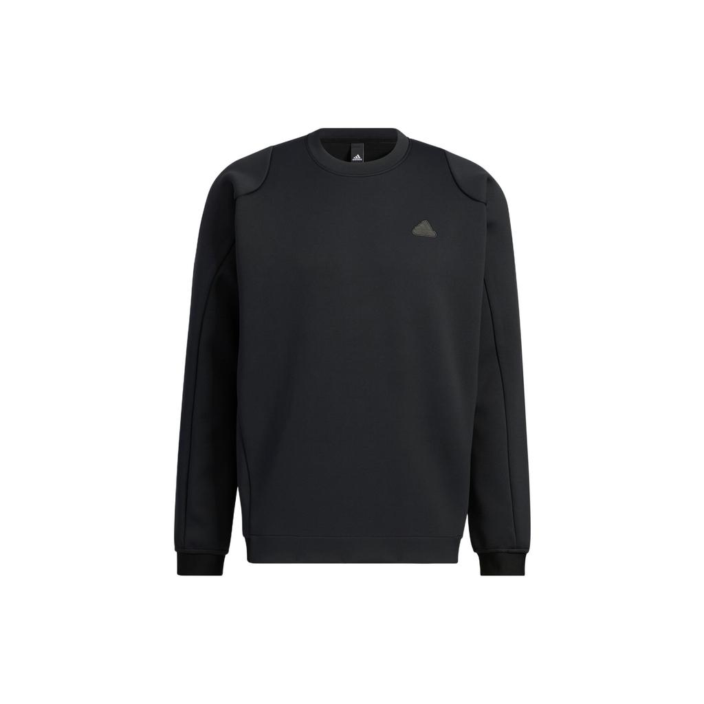 Adidas Solid Color Logo Print Crew Neck Sweatshirt Men Tops Black HY5839
