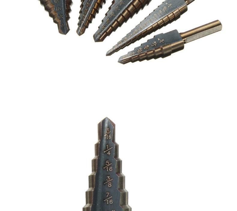 5-Piece Black & Yellow Pagoda Drill Bit Set with Triangular Handle and Straight Groove