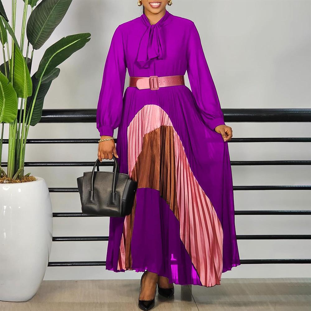 

Женские Платья 2026 Новое Воротник-Бант Длинный Рукав Поясная Талия Длина до Лодыжки Модное Женское Платье на День Рождения Элегантное Вечернее Платье Одежда S фиолетовый