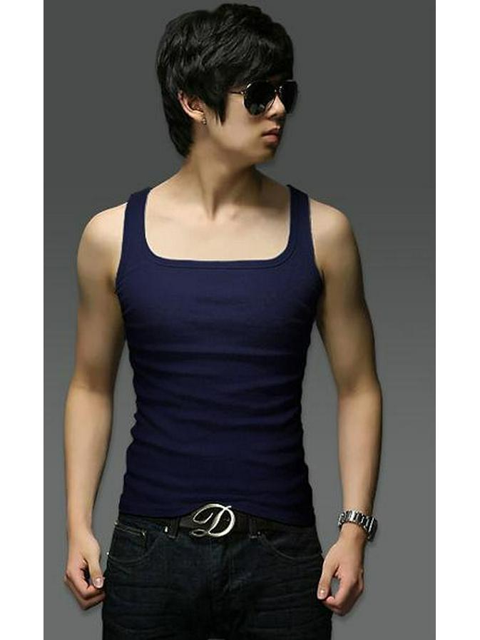 Men's Korean Style Slim Fit Cotton Square Collar Vest for Summer