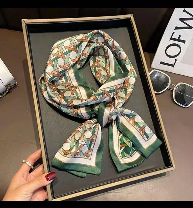 Fresh Polka Dot Print Silk Scarf Women'S Chiffon Satin Double Layer Neck Scarf Bag Handle Bow Tie Hair Band Fashion Accessory
