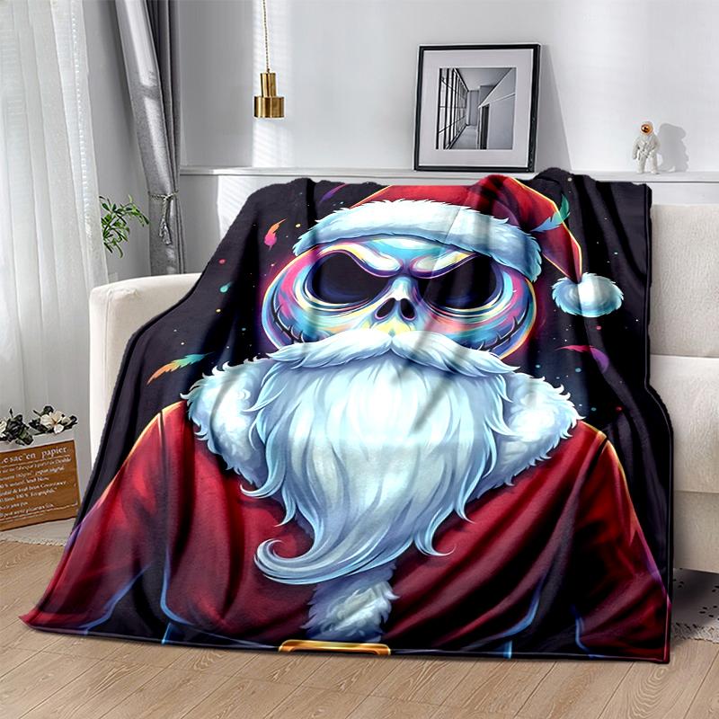 1Pc Christmas Skull Santa Blanket Soft And Comfortable Casual Warm Camping Travel Christmas Halloween Gift M921531