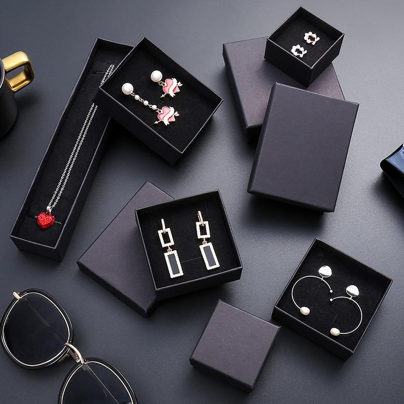 Black Kraft Paper Jewelry Packaging Box for Rings, Earrings, Bracelets, Necklaces, Bangles, and Pendants