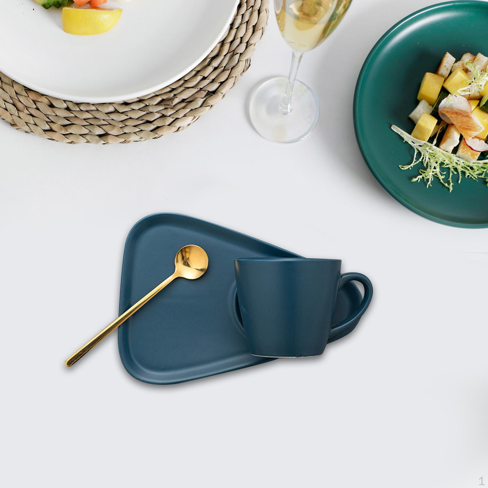 

Керамическая кружка для кофе, набор, чашка для капучино с блюдцем и ложкой, новинка для сока, хлопья синий