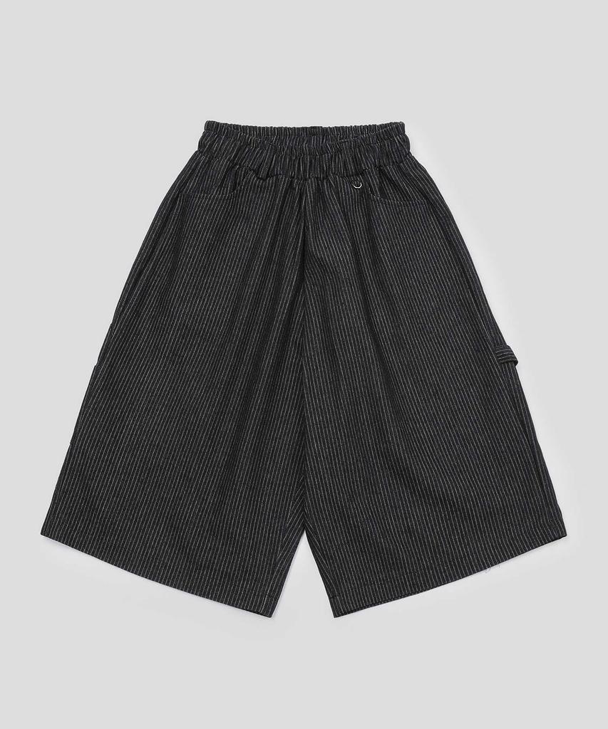 SLOW RECORD HOUSE Carpenter Bermuda Stripe Wide Denim Pants_Black