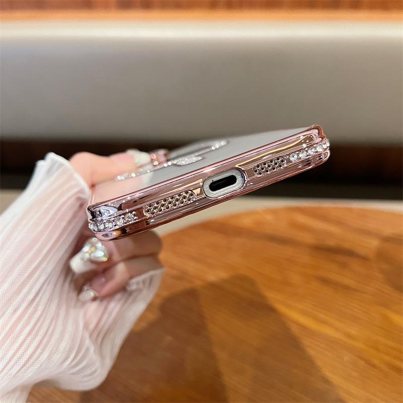 Applicable To Iphone17Pro Rhinestone Flash Powder Magnetic Suction Mobile Phone Case Mirror Apple 16 Luxury Transparent 15 Protective Case