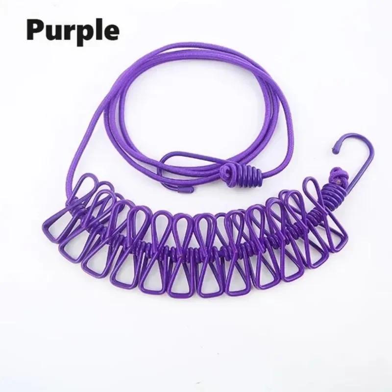 1 Pc Outdoor Portable 12 Clips Clothesline Multifunction Windproof Clothes Hanging Rope Camping Traveling Laundry Line