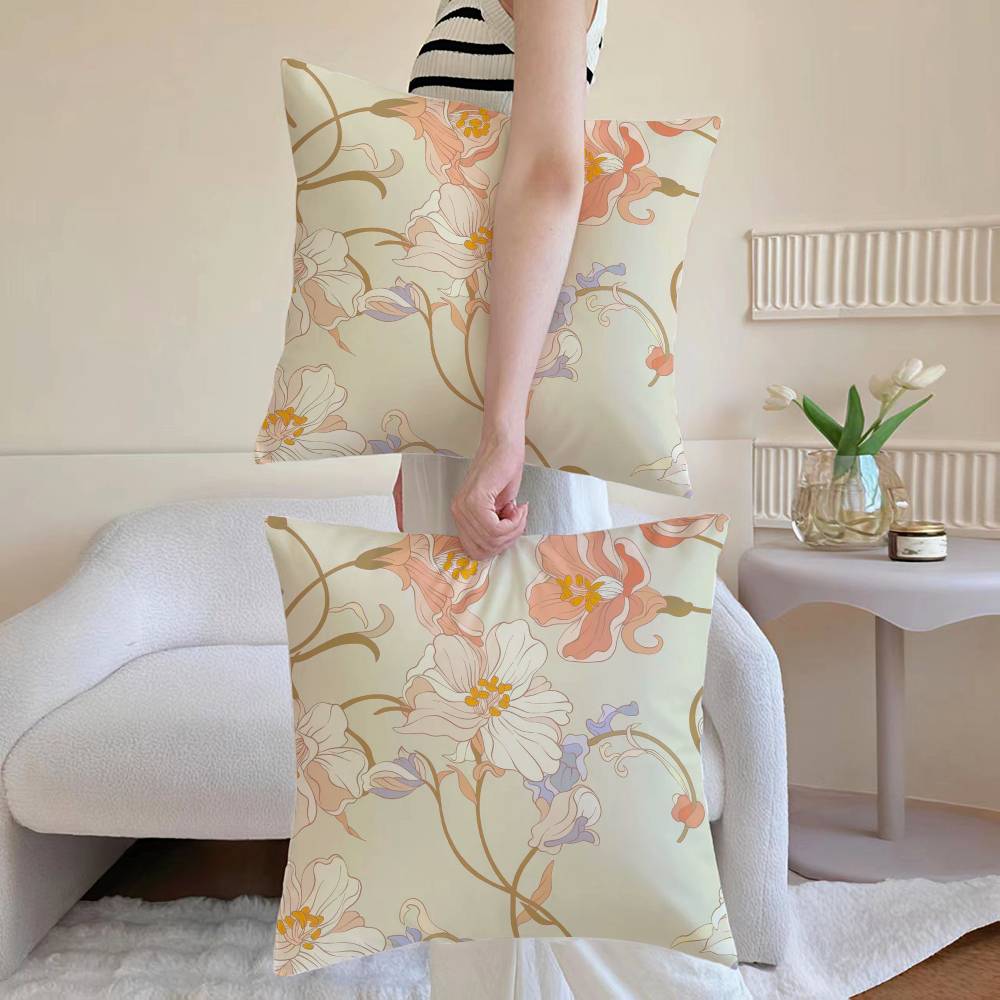 

Fashion Painting Flowers Pillow Case Sofa and Living Room Decorative Cushion Covers Dust-proof and Mite-proof Invisible Zipper 12x12Inch