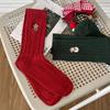 5 Pairs of Women's Autumn and Winter Linen Pattern Christmas Embroidery Trendy and Versatile Mid Calf Stackable Socks