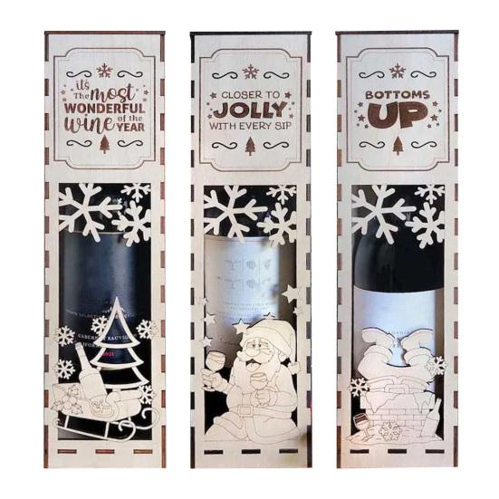 1/3Pcs Christmas Wooden Wine Box Easy Assemble Laser-Cut Snowflakes Festive Design Wine Gift Box Holiday Decoration
