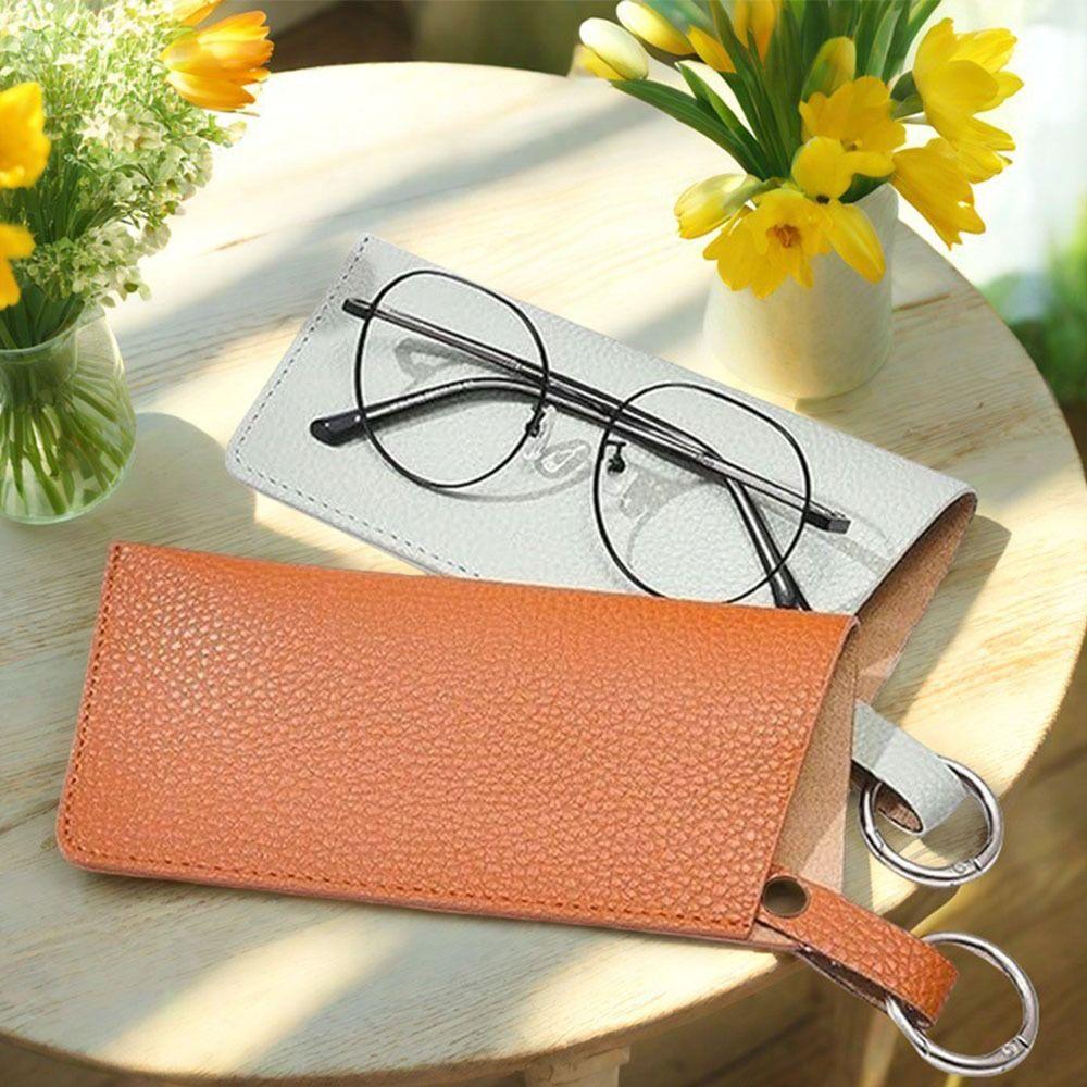 Solid Color Sunglasses Storage Bag with Keyring Hanging Sunglasses  Eyewear Accessories