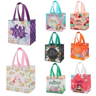 1PC Easter Gift Bag with Handle Protable Non-Woven Fabric Rabbit Egg Bunny Cute Candy Cookie Bag for Shopping Easter Party Decor