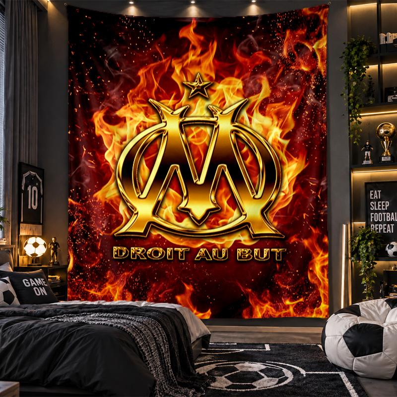 Wall Hanging Tapestry Olympique Lyonnais FC Print Cloth for Living Room Bedroom Home Decor