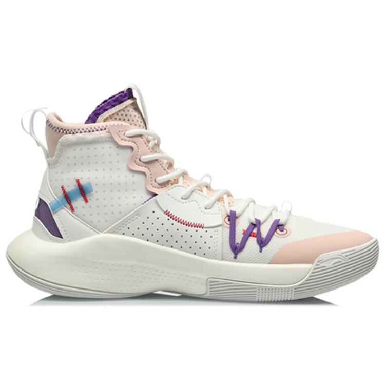 Li Ning SONIC 8 Slip Resistant Abrasion Resistant High Top Basketball Shoes Men's Pink White ABAQ107-3