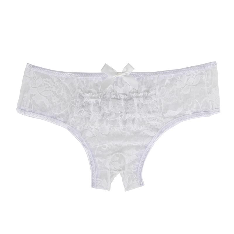 Women Sexy Floral Lace Open Crotch Panties Plus Size Elastic High Quality Lingerie Crotchless Transparent Briefs Thong