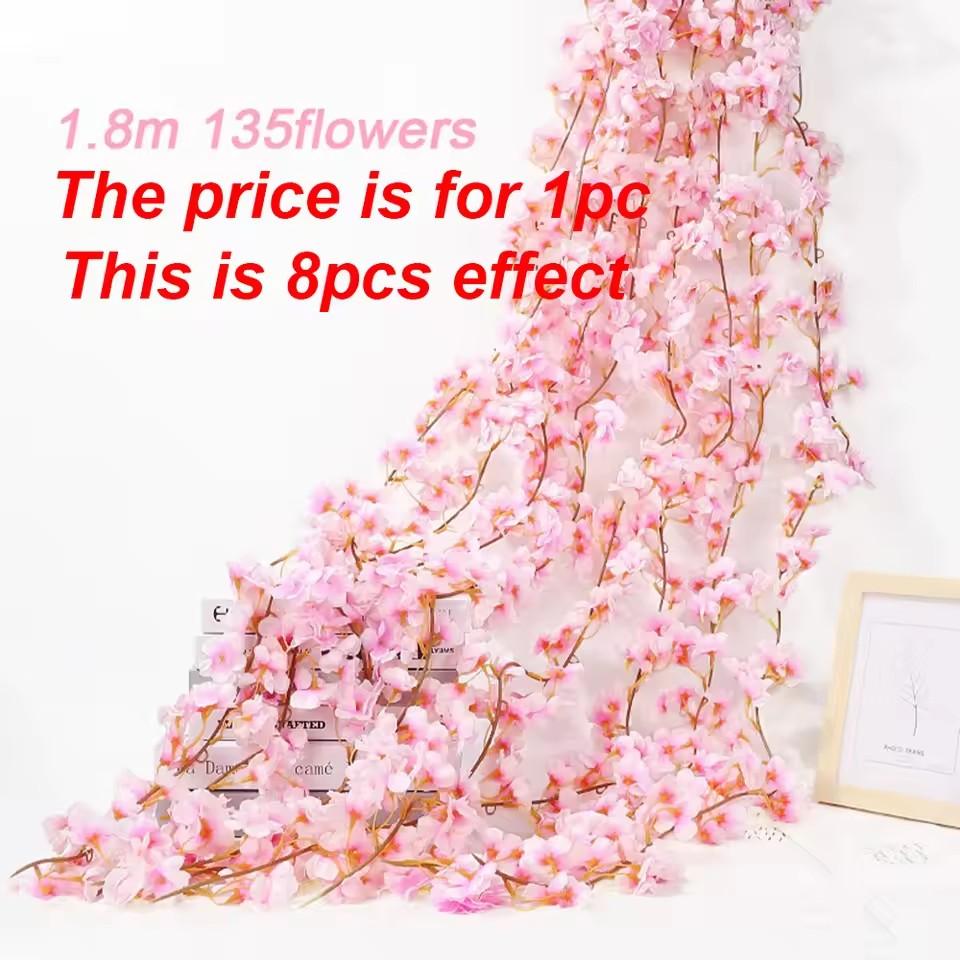 

1pc 5.6ft Artificial Sakura Flowers Vine for Wedding Rose Arch Home Garden Birthday Party Decoration Spring Fake Silk Plants