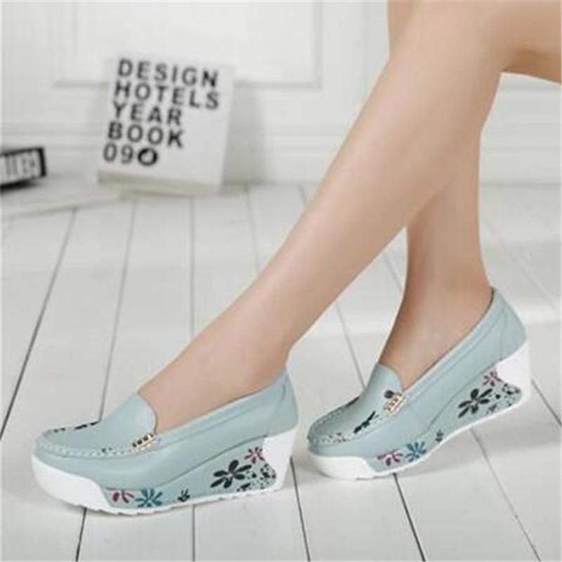 Autumn Genuine Leather Women's Shoes Nurse Swing Work Single Shoes Wedges Women's Shoes Female Platform Sneakers