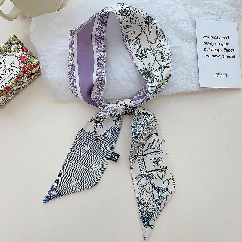 26 Letter Printed Headband 100x6cm Fashion Small Silk Scarf For Women New Design Brand Scarves Women's Bags Hair Tie Accessories
