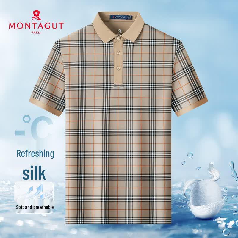 MONTAGUT Men s Silk Blend Plaid Polo Shirt 52