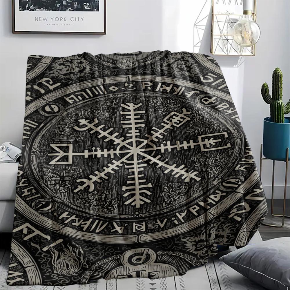 1Pc Viking Symbol Print Flannel Blanket, High Quality Comfortable for All Seasons, Home Decor, Warmth and Comfort, Perfect for Gifts