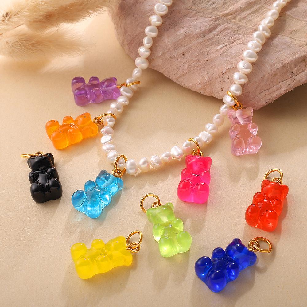Koreaanse Schattige Beer Kleurrijke Snoep Oorbellen & Ketting Hanger Charms voor Vrouwen