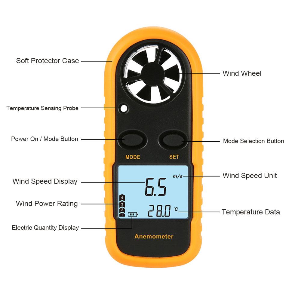 Mini Handheld Electronic Digital Anemometer LCD Wind Speed Temperature Meter Tester