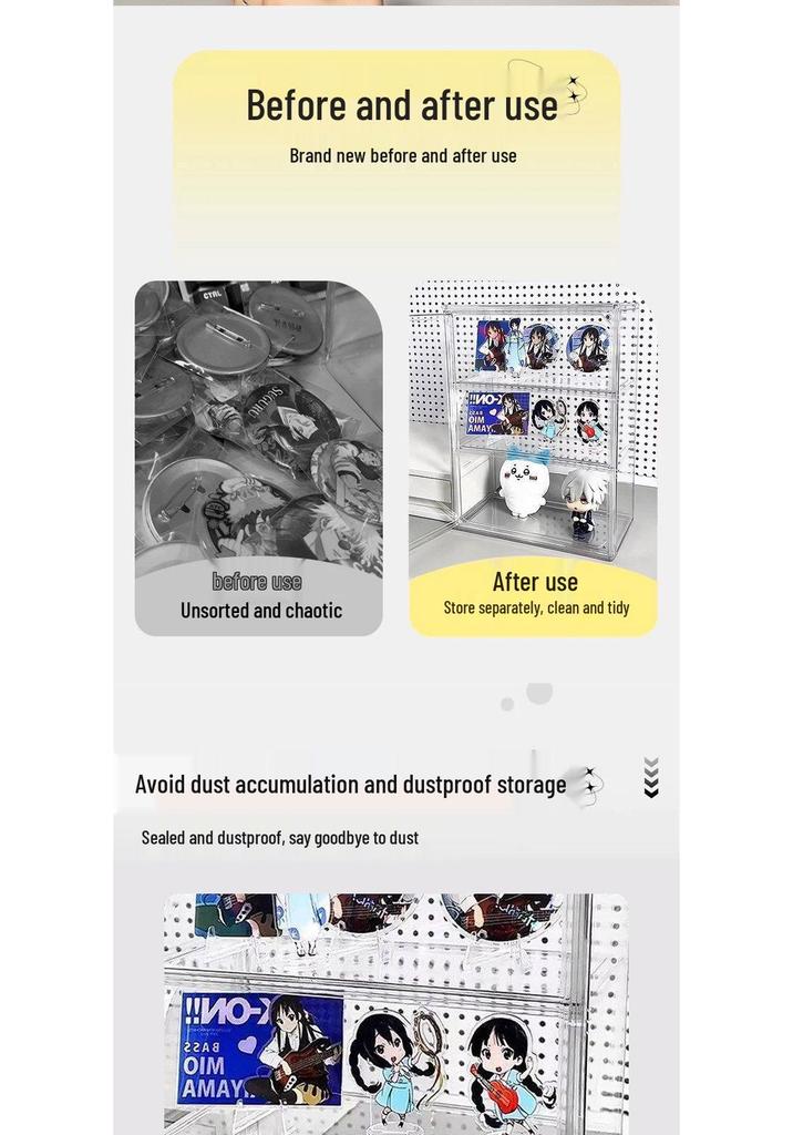 Clear Acrylic Multi-Layer Desktop Storage Display Case with Dustproof Protection for Figures and Badges