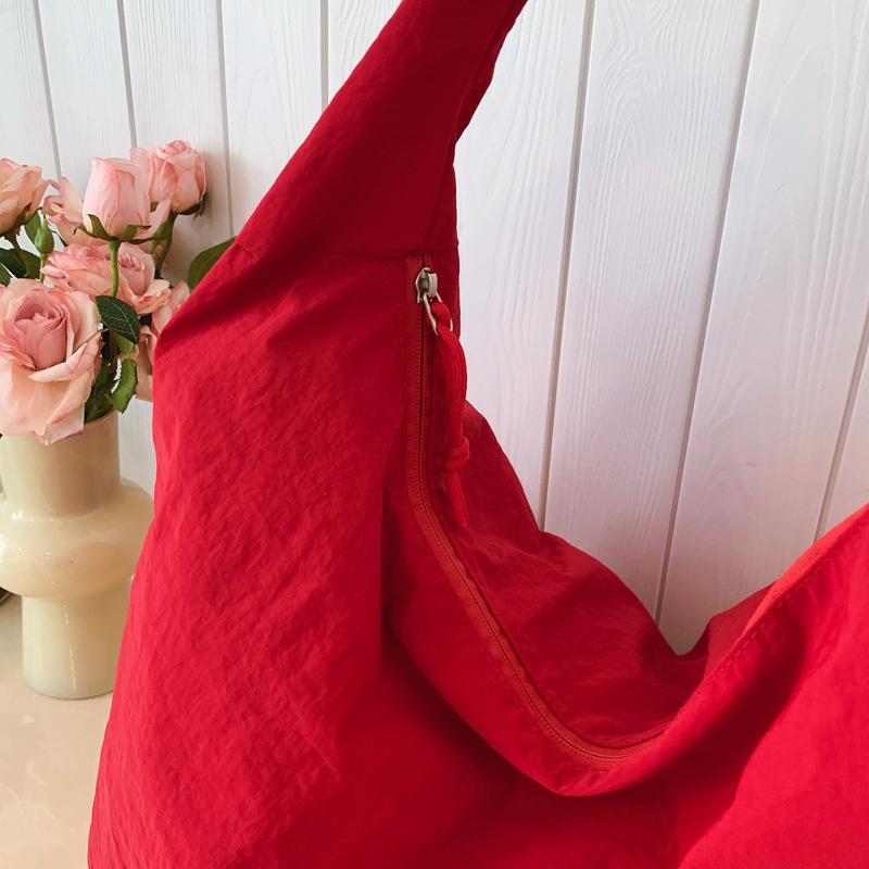 Casual Nylon Shoulder Bag Multi-Pocket Double Zipper High Capacity Tote Bag 2026 Fashion Solid Color Handbags Shopping Bag