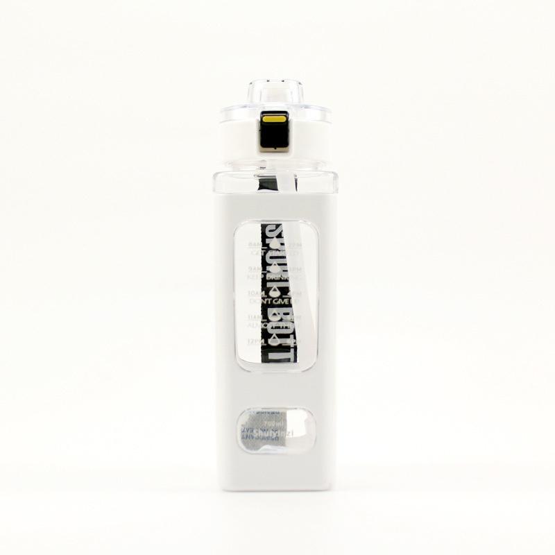 Square Plastic Water Bottle With Handle, Modern Simple Style, Portable Sports Bottle With Straw, 700ml