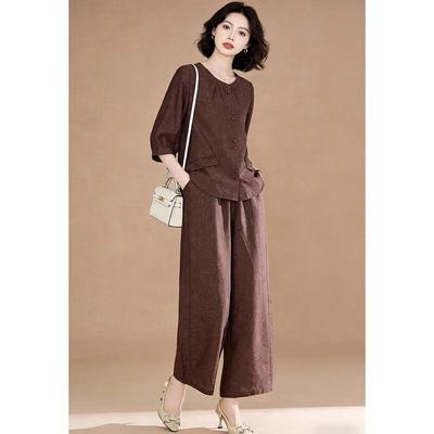 EST+II Elegant Loose Fit Top & Wide-Leg Pants Set