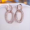Cute Female Crystal White Black Zircon Stud Earrings Vintage Rose Gold Color Party Wedding Jewelry For Women