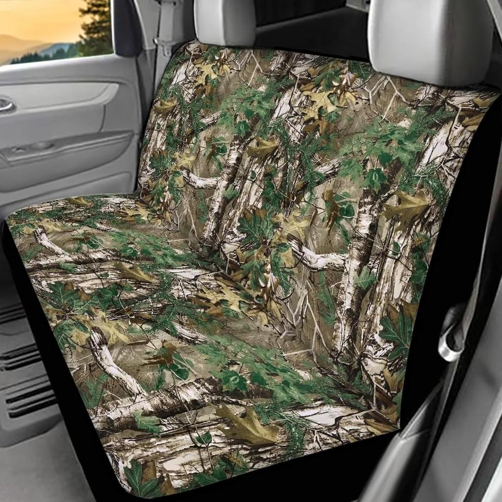 Dolyues Camo Hunting Back Seat Bench Covers & Backrest Covers for Men Cool Cars Seat Covers Protector Full Set 2 Pcs Rear Seats Pet Dog Paws Seat