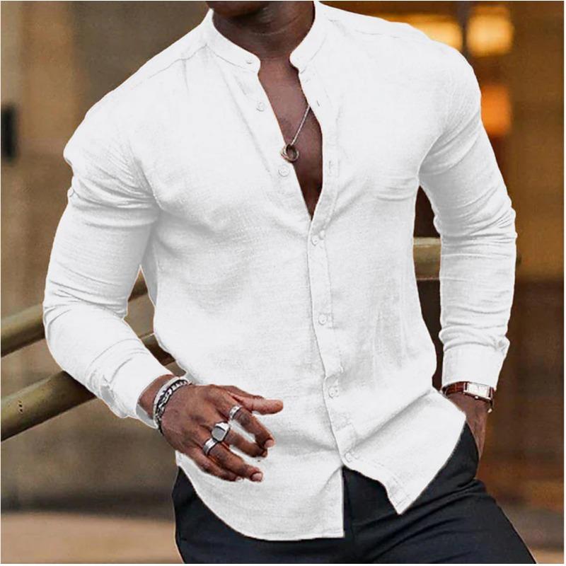 European and American Men's Four-season Shirt Long-sleeved Casual Business Shirt Daily Solid Color Clothing