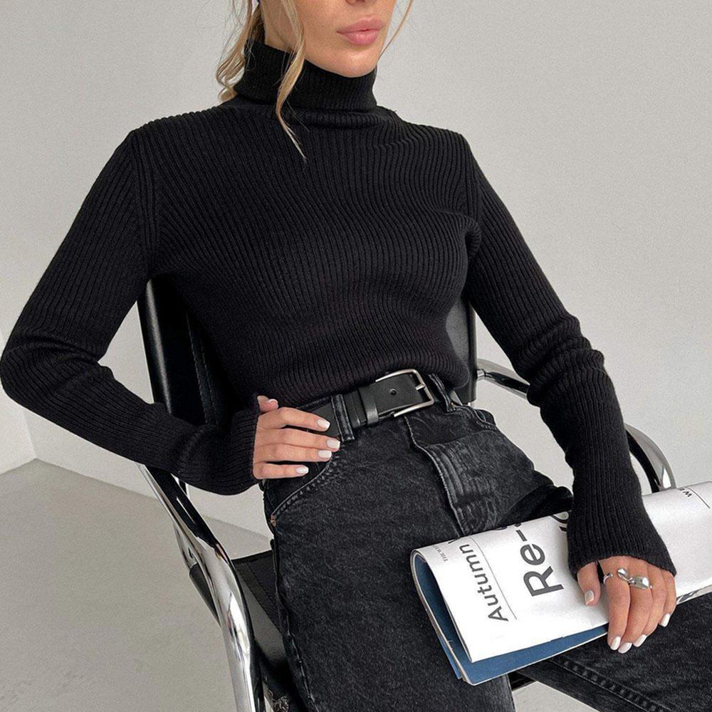 Kvinnor Höst Vinter High Neck Förtjockad Förlängd Stickad Bottom Top Plus High Neck Pullover Tröja