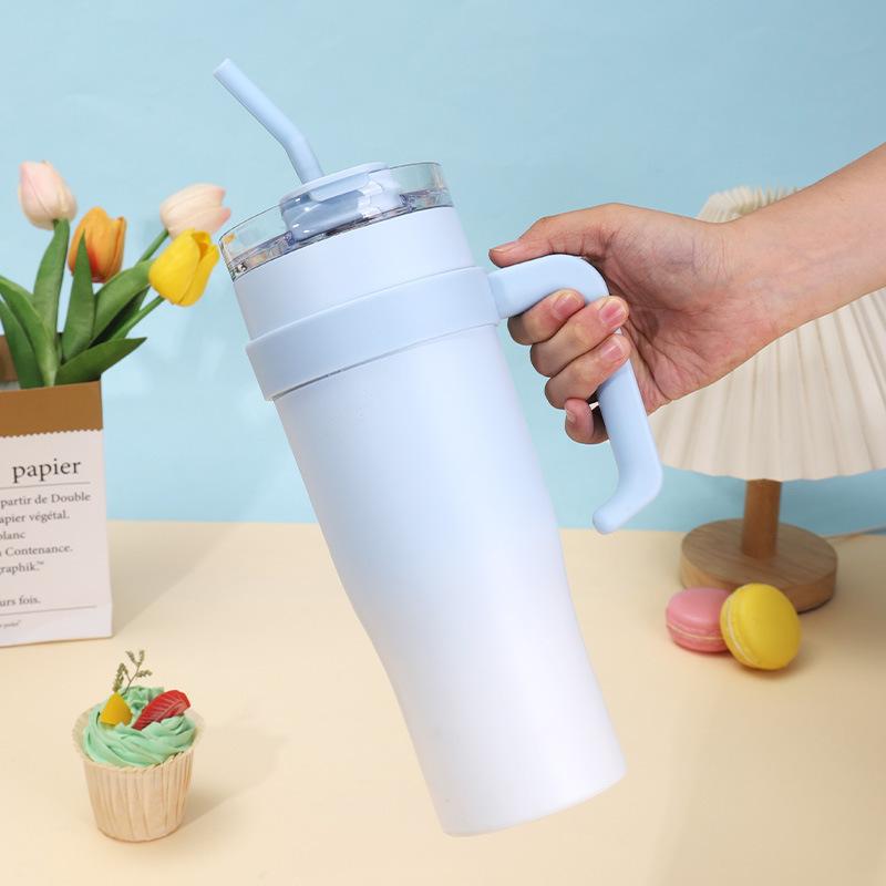 Big Mac gradual change ice cup 10oz straw handle car cup large capacity stainless steel thermos cup water cup