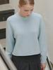 JE NE SAIS QUOI Crop Crewneck Cashmere Knit Roll Hem Detail_ Sky Blue