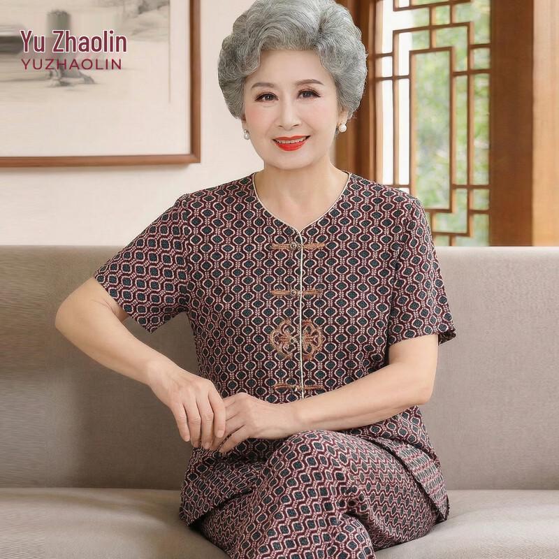 YUZHAOLIN Women s Loose Plus Size Two-Piece Summer Outfit for Elderly 5XL