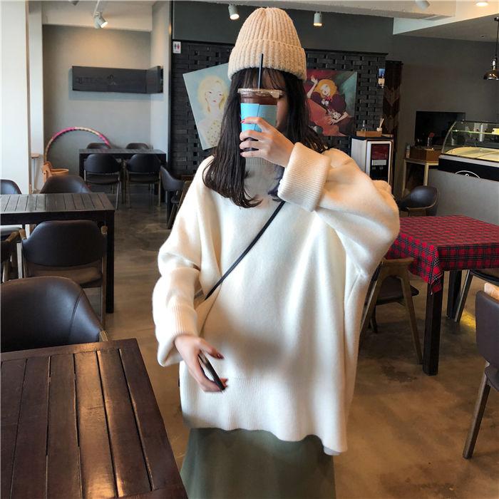 Rollkragen Kragen Pullover Frauen Frühling Herbst Feste Strick Pullover Übergröße Grundlegendes Schwarz Blau Weiß Jumper pull femme