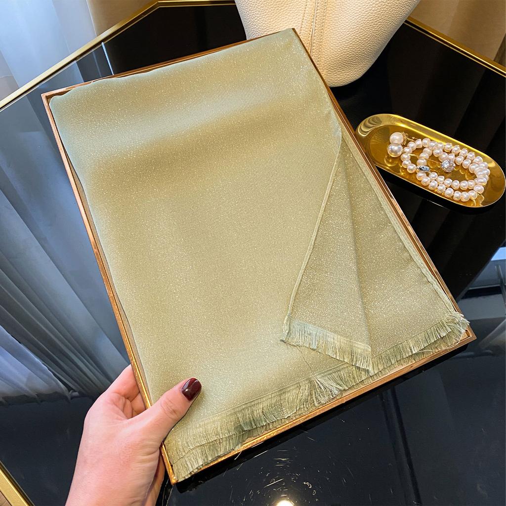 Cachecol de Seda Dourada Tencel Algodão Cor Sólida Seda Cachecol Feminino Moda Versátil Imitação Seda Cachecol Fino Longo Cachecol de Praia Cachecol